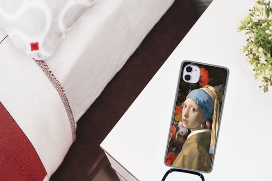 Coque avec cordon iPhone 11 - Peinture - Fleurs - Arc-en-ciel - Siliconen - Bandoulière - Coque arrière avec cordon - Coque pour téléphone avec cordon - Coque avec corde