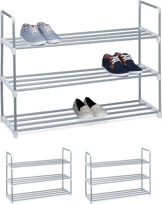 Relaxdays 3x étagère à chaussures en métal - 3 étages - armoire à chaussures ouverte - étagère de rangement à chaussures