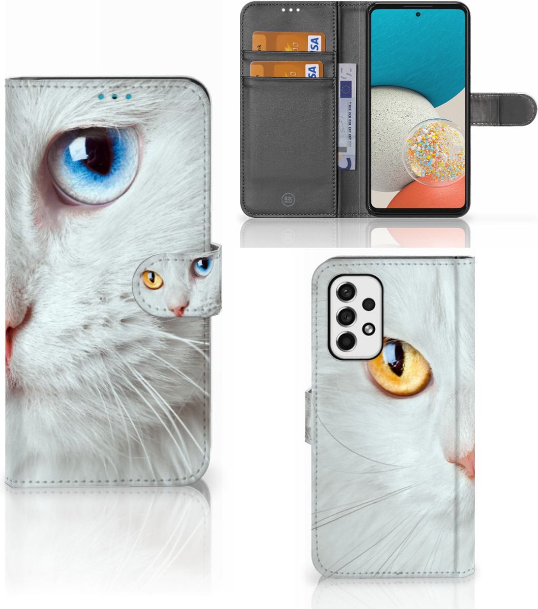 Samsung Galaxy A53 Telefoonhoesje met Pasjes Witte Kat