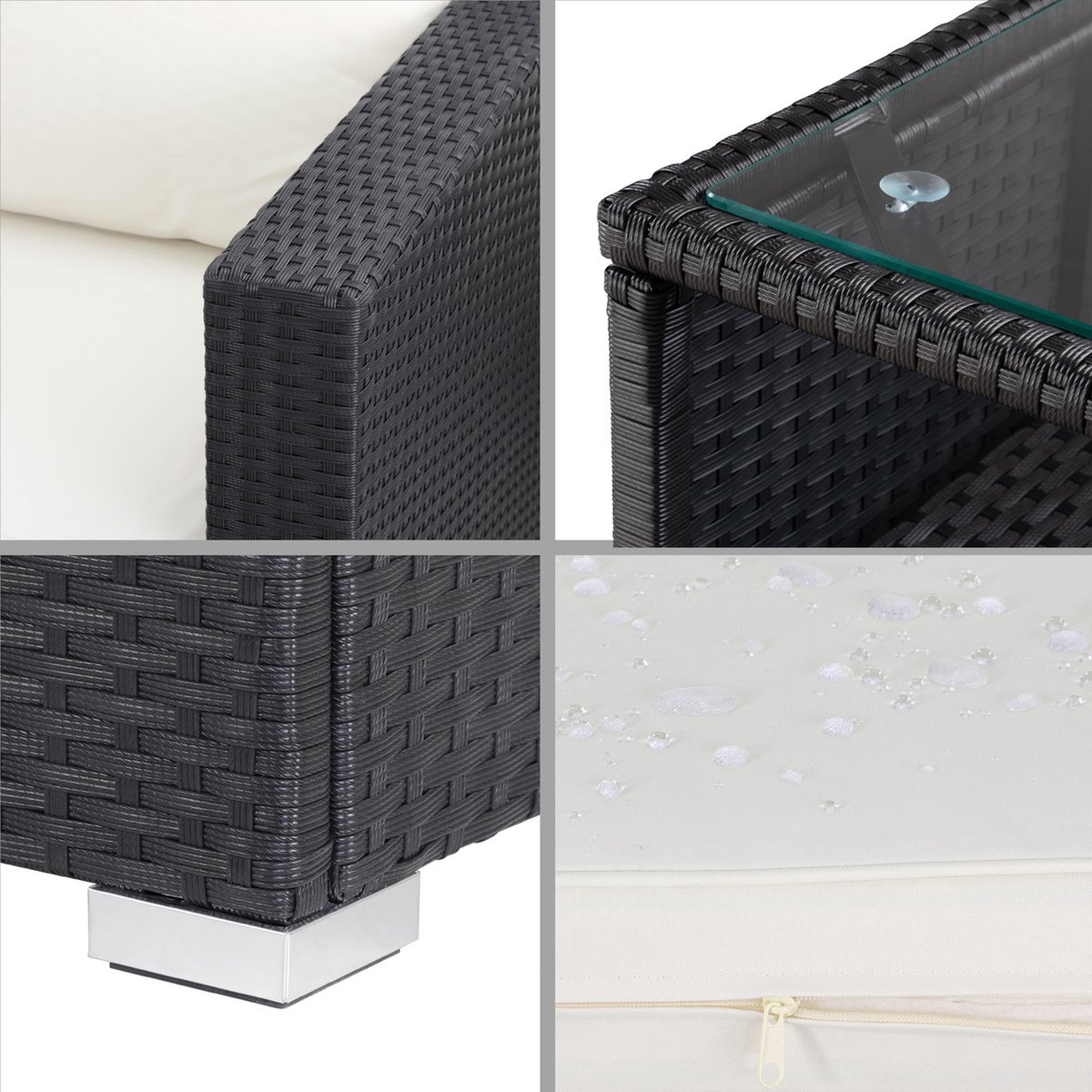 Casaria Polyrattan Loungeset - Incl. Kussens Tafel - Zwart Crème thumbnail 8