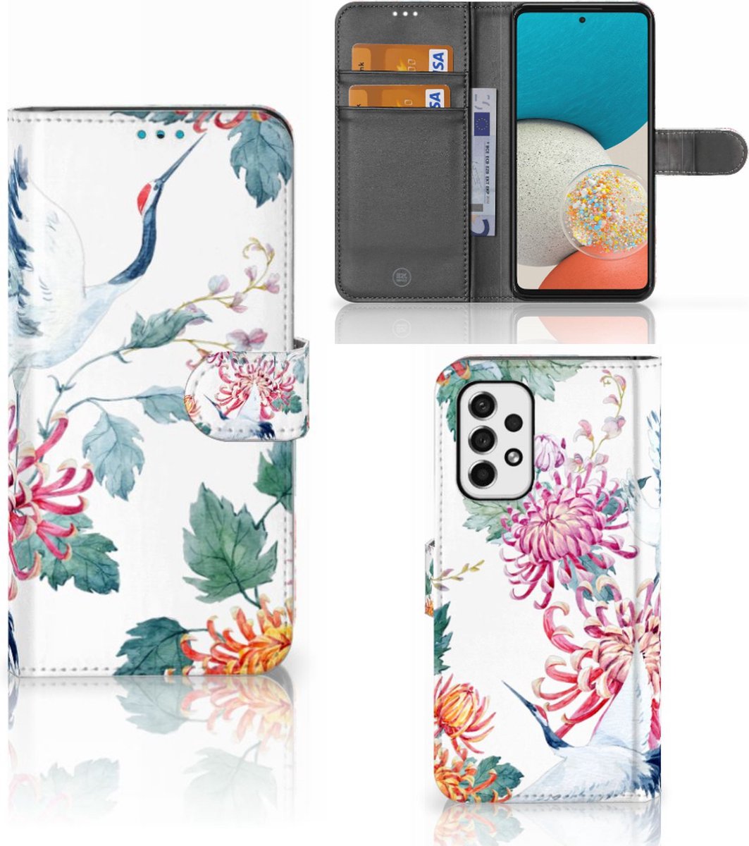 Samsung Galaxy A53 Telefoonhoesje met Pasjes Bird Flowers