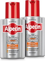 Alpecin Tuning Shampoo 2x 200ml | Behoudt Natuurlijke Haarkleur en Ondersteunt Haargroei | Donkere Cafeïne Shampoo om Grijze Haren