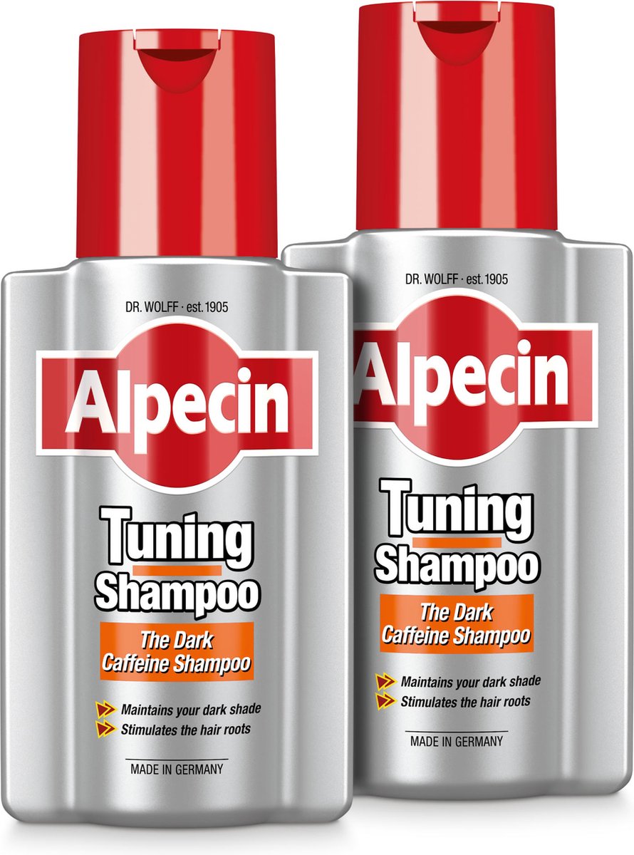 Alpecin Tuning Shampoo 2x 200ml | Behoudt Natuurlijke Haarkleur en Ondersteunt Haargroei | Donkere Cafeïne Shampoo om Grijze Haren