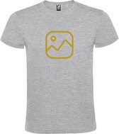 Grijs  T shirt met  " Geen foto icon " print Goud size S