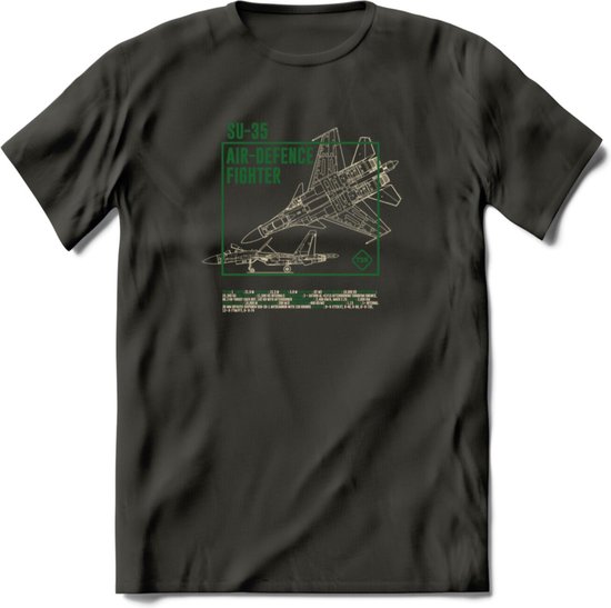 SU-35 Vliegtuig T-Shirt | Unisex leger Kleding | Dames - Heren Straaljager shirt | Army F16 | Grappig bouwpakket Cadeau | - Donker Grijs - L