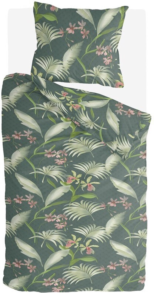 Byrklund Dekbedovertrek Greens & Flowers - 140x220 - 100% Katoen - Groen