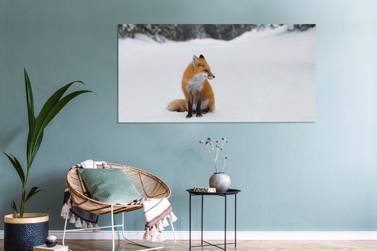Toile Peinture Renard - Neige - Hiver - 160x80 cm - Décoration murale