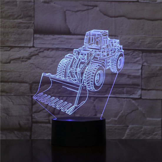 3D Led Lamp Met Gravering - RGB 7 Kleuren - Bulldozer