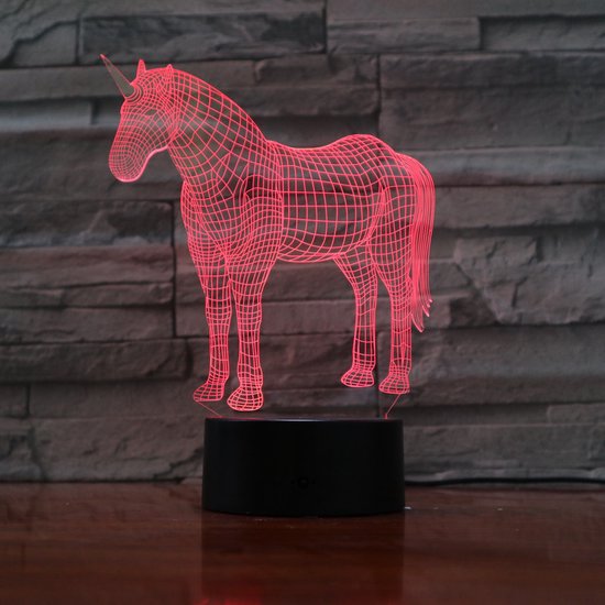 3D Led Lamp Met Gravering - RGB 7 Kleuren - Unicorn