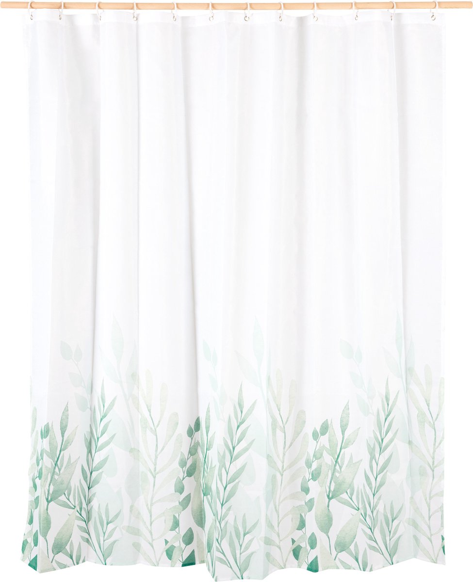 Navaris douchegordijn met 12 haken - Badkamer accessoires - 180 x 180 cm planten ontwerp