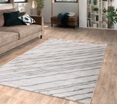 Flycarpets Lima Vloerkleed - 160x230 cm - Grijs / Beige  - Polypropyleen - Voor binnen - Diagonaal Gestreept Patroon - Rechthoek - Modern - Woonkamer - Laagpolig