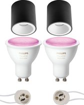 Pragmi Cliron Pro - Opbouw Rond - Mat Zwart/Wit - Verdiept - Ø90mm - Philips Hue - Opbouwspot Set GU10 - White and Color Ambiance - Bluetooth - BES LED