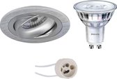 LED Spot Set - Proma Alpin Pro - GU10 Fitting - Inbouw Rond - Mat Zilver - Kantelbaar Ø92mm - Philips - SceneSwitch 827 36D - 1.5W-5W - Warm Wit 2200K-2700K - Dimbaar