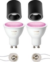 Luxino Cliron Pro - Opbouw Rond - Mat Zwart - Verdiept - Ø90mm - Philips Hue - Opbouwspot Set GU10 - White and Color Ambiance - Bluetooth