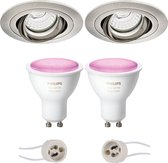 Primux Alpin Pro - Inbouw Rond - Mat Nikkel - Kantelbaar - Ø92mm - Philips Hue - LED Spot Set GU10 - White and Color Ambiance - Bluetooth