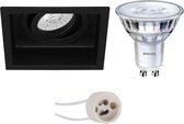 LED Spot Set - Primux Domy Pro - GU10 Fitting - Inbouw Vierkant - Mat Zwart - Verdiept - Kantelbaar - 105mm - Philips - SceneSwitch 827 36D - 1.5W-5W - Warm Wit 2200K-2700K - Dimbaar