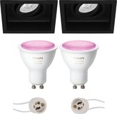 Primux Domy Pro - Inbouw Vierkant - Mat Zwart - Verdiept - Kantelbaar - 105mm - Philips Hue - LED Spot Set GU10 - White and Color Ambiance - Bluetooth