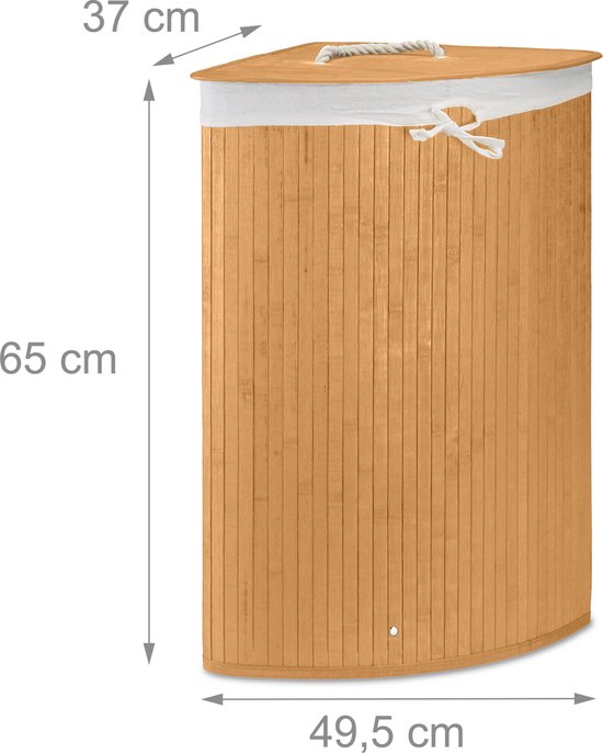 relaxdays 2 x panier à linge bambou - paniers à linge avec couvercle - 63 L - panier à linge d'angle - naturel