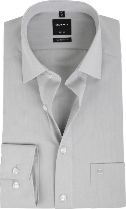 OLYMP Luxor modern fit overhemd - licht grijs - Strijkvrij - Boordmaat: 40