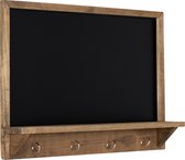 Navaris houten krijtbord met haken - 45 x 60 cm omrand krijtbord met plankrand en 4 metalen haken - Ingelijst schoolbord voor muur, hal, keuken