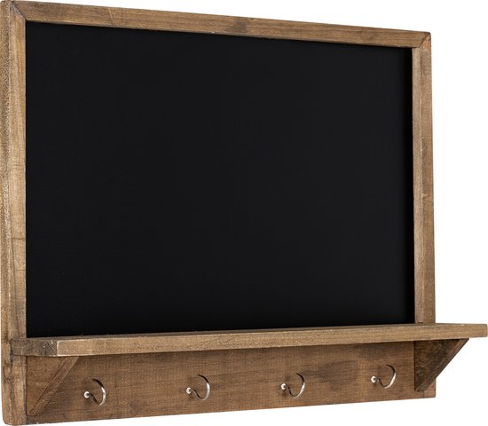 Verdienen regeling Gom Navaris houten krijtbord met haken - 45 x 60 cm omrand krijtbord met  plankrand en 4... | bol.com