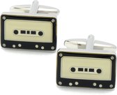 Manchetknopen - Cassettebandje Wit met Zwart Emaille