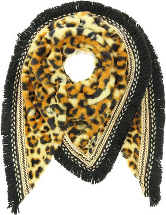 Accessoires Sjaals & omslagdoeken Sjaals Multi Color Faux Fur sjaal in Luipaard Print ivoor en zwart bont 
