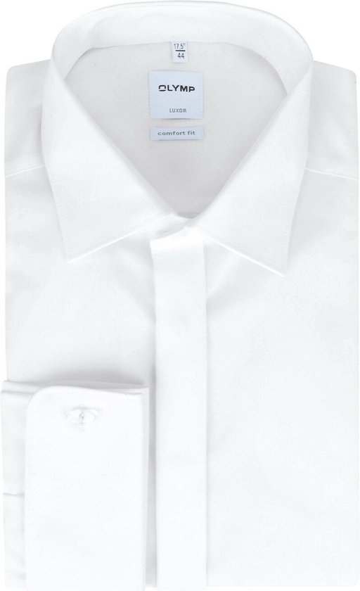 OLYMP Luxor comfort fit overhemd - smoking overhemd - wit - gladde stof met Kent kraag - Strijkvrij - Boordmaat: 44