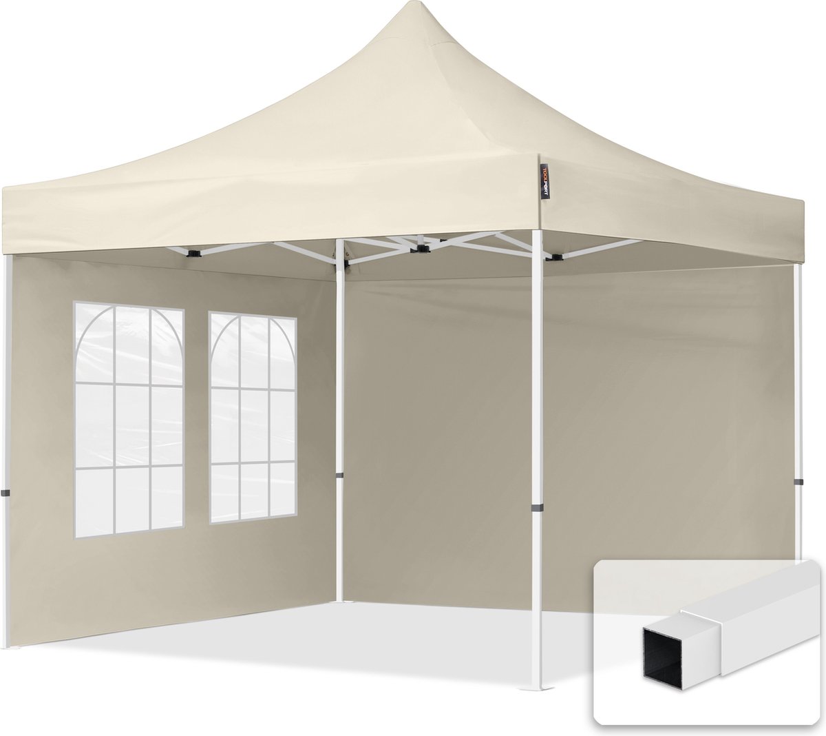 3x3 m Easy Up partytent Vouwpaviljoen, ECONOMY staal 30mm met zijwanden (vensters), crème