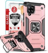 Hoesje Geschikt Voor Samsung Galaxy A42 Hoesje Heavy Duty Armor Hoesje Rose Goud - Hoesje Geschikt Voor Samsung Galaxy A42 5G hoesje Kickstand Ring cover met Magnetisch Auto Mount- Hoesje Geschikt Voor Samsung Galaxy A42 5G screenprotector 2 pack