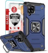 Samsung A42 Hoesje Heavy Duty Armor Hoesje Blauw - Samsung Galaxy A42 5G hoesje Kickstand Ring cover met Magnetisch Auto Mount- Samsung A42 5G screenprotector 2 pack