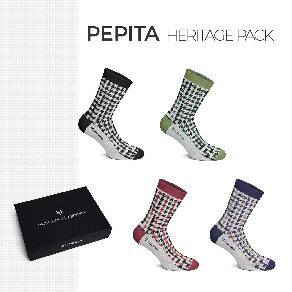 Heel Tread Pepita Heritage pack - Vintage Porsche stoelbekleding - 4 Paar - fun sokken - Auto sokken - Maat 36-40