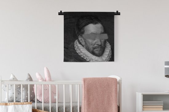 Wandkleed - Wanddoek - Portret van Willem I - Adriaen Thomasz - Zwart - Wit - 60x60 cm - Wandtapijt