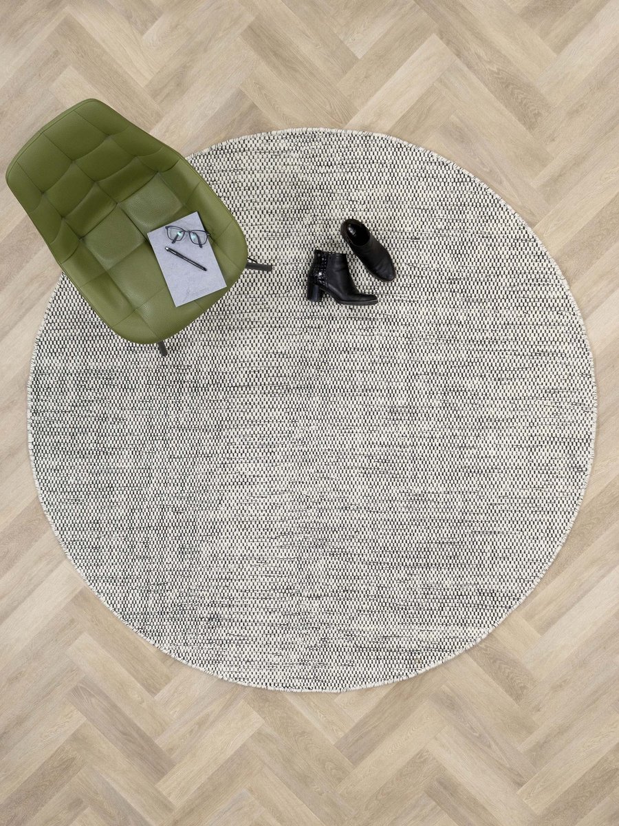 MOMO Rugs Teppe Black White Rond Vloerkleed - 200 cm rond - Rond - Laagpolig, Structuur Tapijt - Industrieel, Landelijk, Scandinavisch - Wit, Zwart