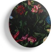 Artaza Houten Muurcirkel - Kleurrijke Bloemen Met Groene Bladeren - Ø 80 cm - Groot - Multiplex Wandcirkel - Rond Schilderij