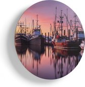 Artaza Houten Muurcirkel - Schepen in de Haven - Boten - Ø 80 cm - Groot - Multiplex Wandcirkel - Rond Schilderij