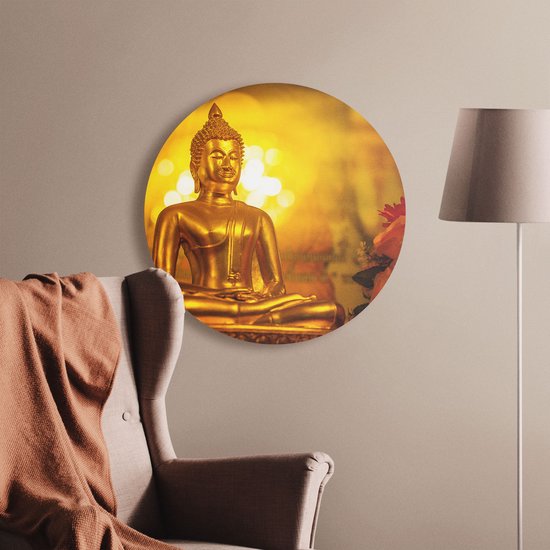 Artaza Dibond Wall Circle - Statue Bouddha Doré - Ø 50 cm - Klein - Wall Circle - Tableau Rond - Pour Intérieur et Extérieur
