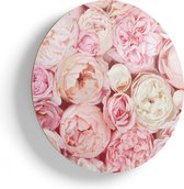 Artaza Houten Muurcirkel - Witte Roze Rozen Boeket - Bloemen - Ø 65 cm - Multiplex Wandcirkel - Rond Schilderij