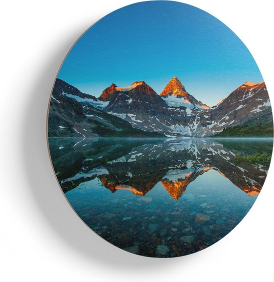 .Artaza Houten Muurcirkel - Berg Assiniboine Bij Het Meer In Canada - Ø 65 cm - Multiplex Wandcirkel - Rond Schilderij