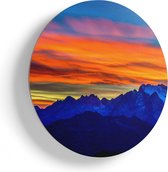 Artaza Houten Muurcirkel - Oranje Zonsondergang In De Bergen - Ø 70 cm - Multiplex Wandcirkel - Rond Schilderij