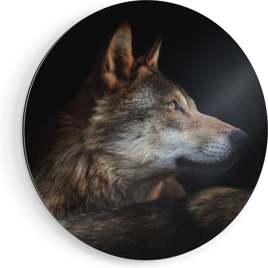 Cercle Mural Artaza Dibond - Tête De Loup Avec Un Rayon De Soleil - Loup - Ø 70 cm - Cercle Mural - Tableau Rond - Pour Intérieur et Extérieur