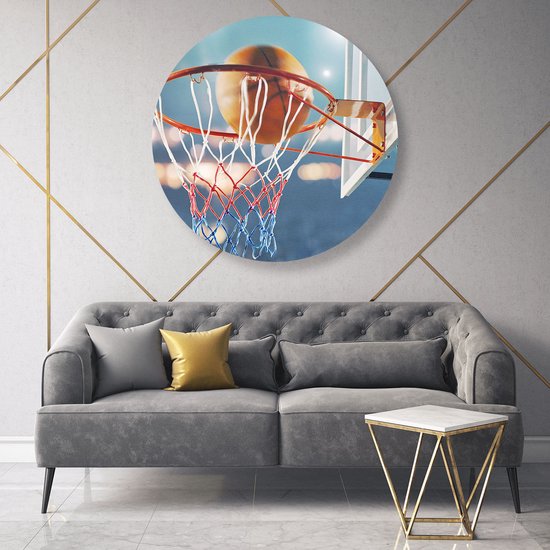 Artaza Dibond Wall Circle - Basketbal in Ring - Hoop - Assiette - Ø 90 cm - Groot - Wall Circle - Peinture ronde - Pour l'intérieur et l'extérieur