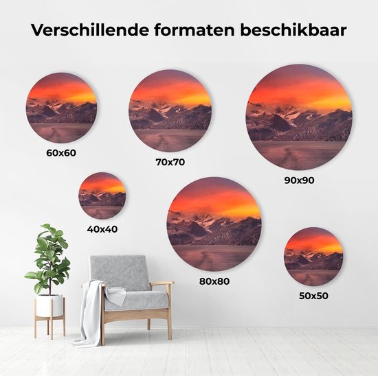 Artaza Dibond Muurcirkel Meer Bij De Bergen Bij Zonsondergang - Ø 40 cm - Klein - Wandcirkel - Rond Schilderij - Voor Binnen en Buiten