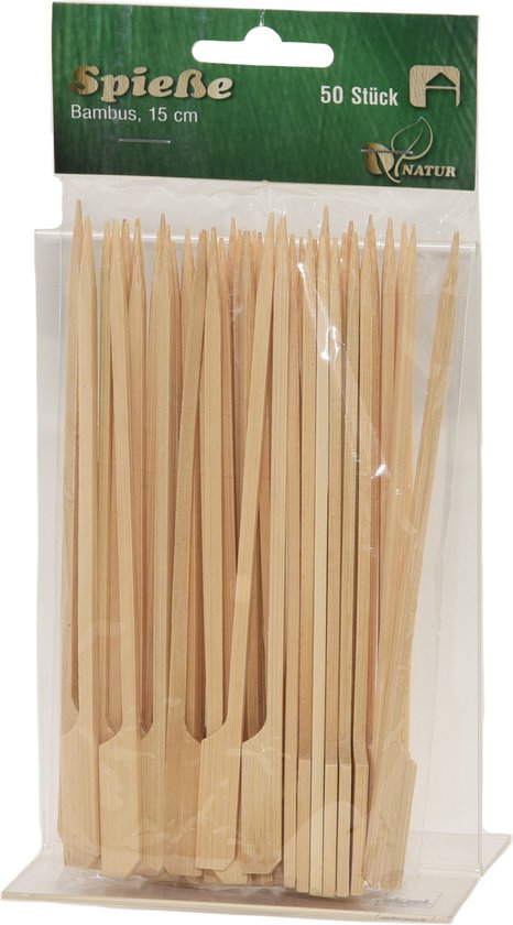 50x Bamboe houten sate prikkers/spiezen 15 cm - Hapjes barbecue/grill sate  stokjes | bol.com