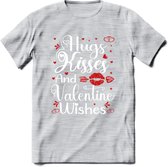 Hugs Kisses and Valentine Wishes - Valentijn T-Shirt | Grappig Valentijnsdag Cadeautje voor Hem en Haar | Dames - Heren - Unisex | Kleding Cadeau | - Licht Grijs - Gemaleerd - L