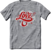 Love - Valentijn T-Shirt | Grappig Valentijnsdag Cadeautje voor Hem en Haar | Dames - Heren - Unisex | Kleding Cadeau | - Donker Grijs - Gemaleerd - 3XL
