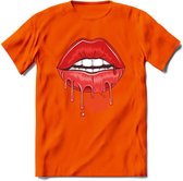 Love You Lips - Valentijn T-Shirt | Grappig Valentijnsdag Cadeautje voor Hem en Haar | Dames - Heren - Unisex | Kleding Cadeau | - Oranje - L