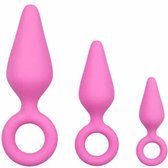 Roze buttplugs met trekring - setje