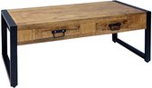 Mangohouten Salontafel Atlanta 120 cm met 2 lades Mahom Industrieel - Kleine tafel van Mangohout & Metaal - Industriële Huiskamertafel