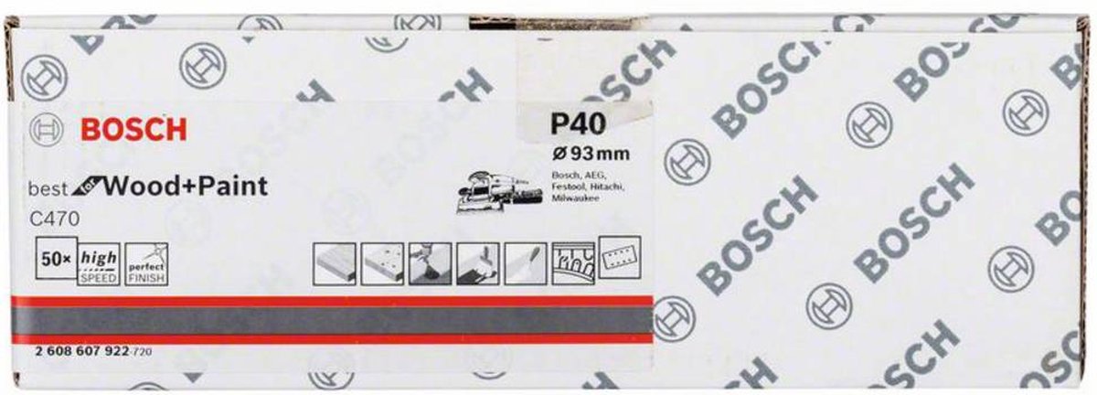 Bosch Accessories 2608607922 Oscillerend schuurpapier Met klittenband, Geperforeerd Korrelgrootte 40 (l x b) 186 mm x 93 mm 50 stuk(s)